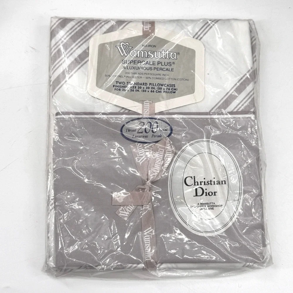 VTG CHRISTIAN DIOR Pillowcase (2) Wamsutta Luxurious Percale Plus Purple Gray